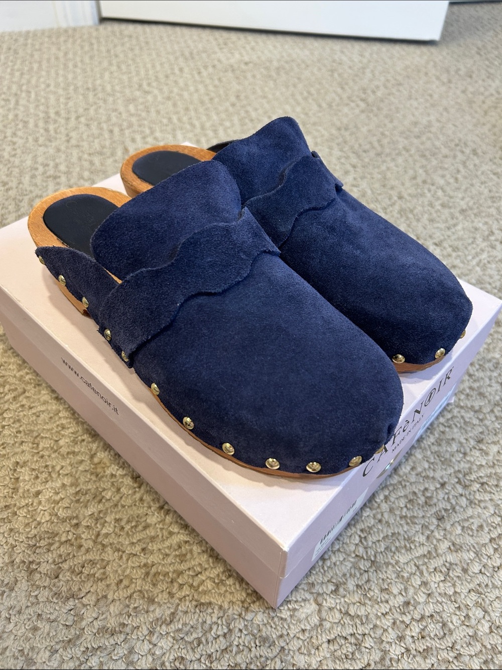 Made in Italy Women’s Navy Suede Studded Slip-On Mules